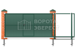 Откатные ворота 2000×2100 со встроенной калиткой ВЭ-5351